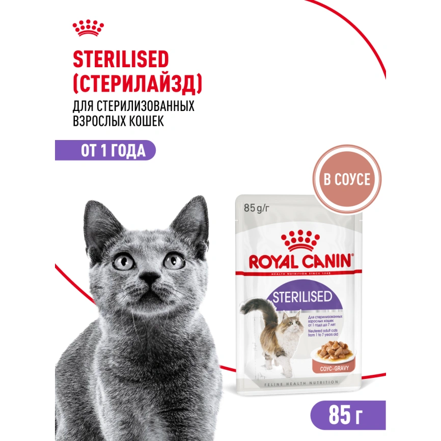 Влажный корм Royal Canin Sterilised в соусе для стерилизованных кошек старше 1 года, пауч, 85 г фото 17