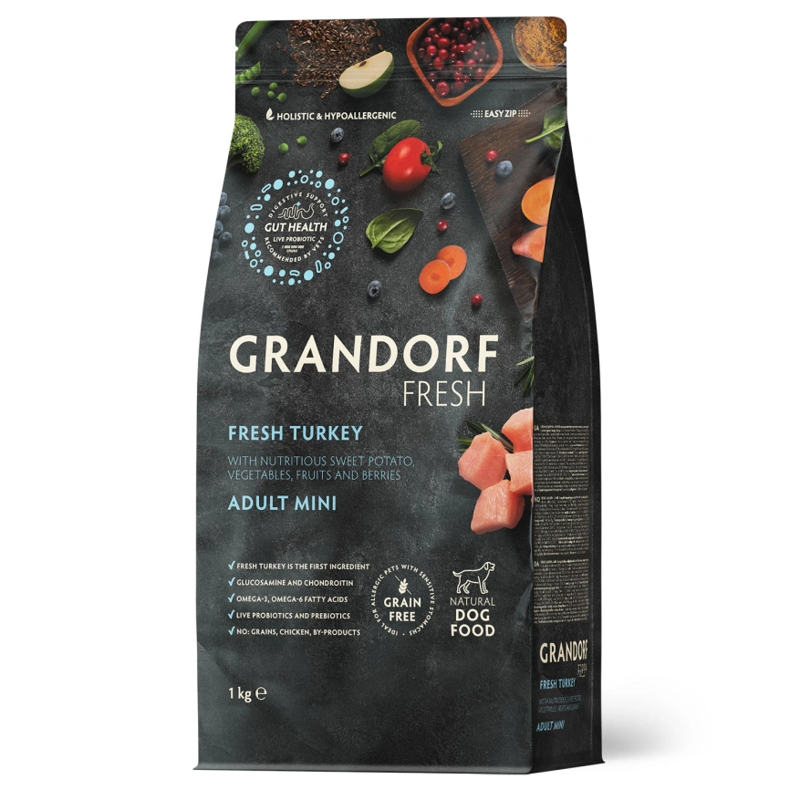 Сухой корм Grandorf Fresh Dog Turkey & Sweet Potato для взрослых собак мелких пород диетическая формула для особо аллергичных собак индейка, с бататом, 1 кг фото 1