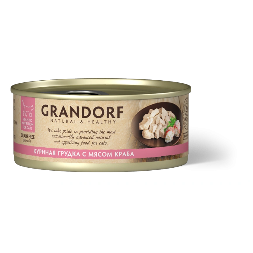 Влажный корм Grandorf Chicken & Crab для кошек, консервы, Куриная грудка с мясом краба в бульоне, 70 г фото 1