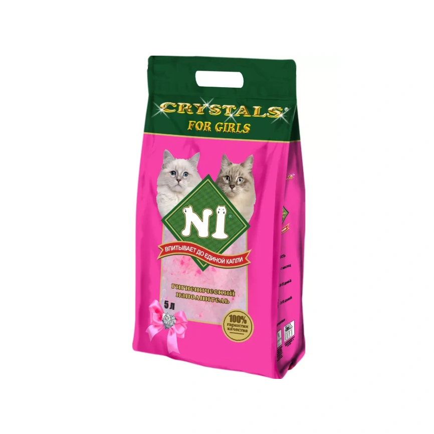 Наполнитель №1 Crystals for Girls для кошачьих туалетов, силикагелевый розовый, 5 л фото 1