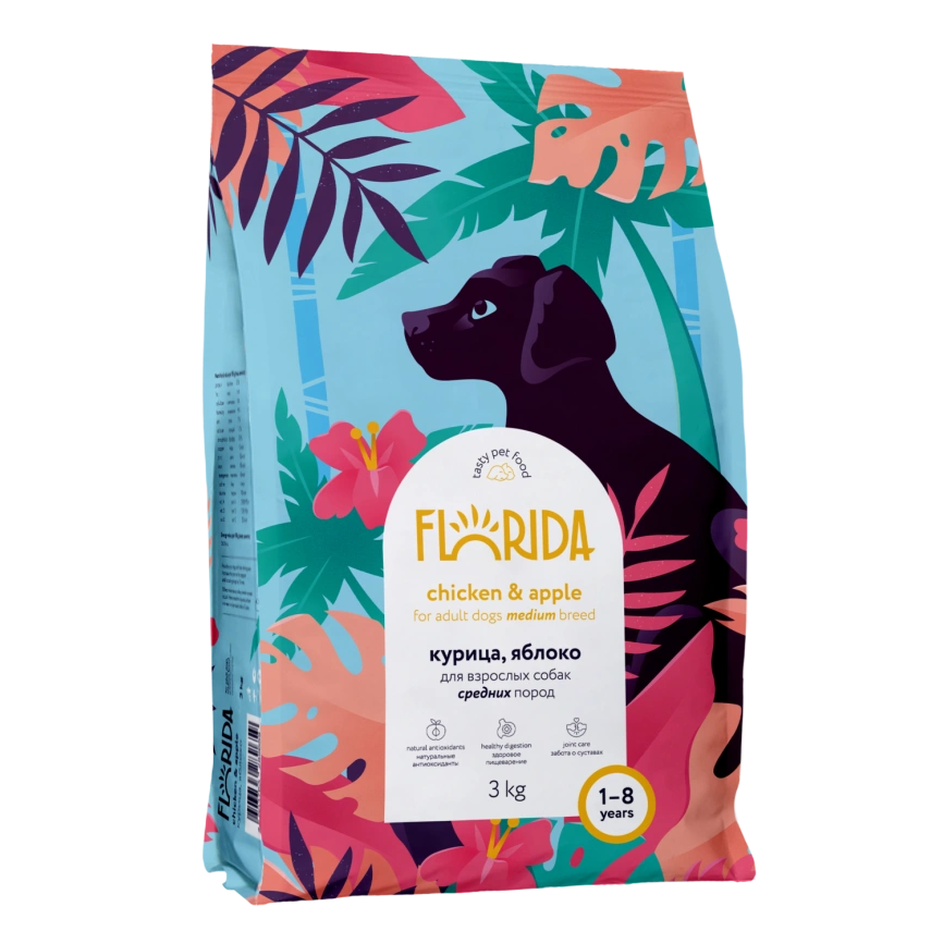 Сухой корм FLORIDA Medium Adult Chicken & Apple для взрослых собак средних пород, с курицей и яблоком, 3 кг фото 2