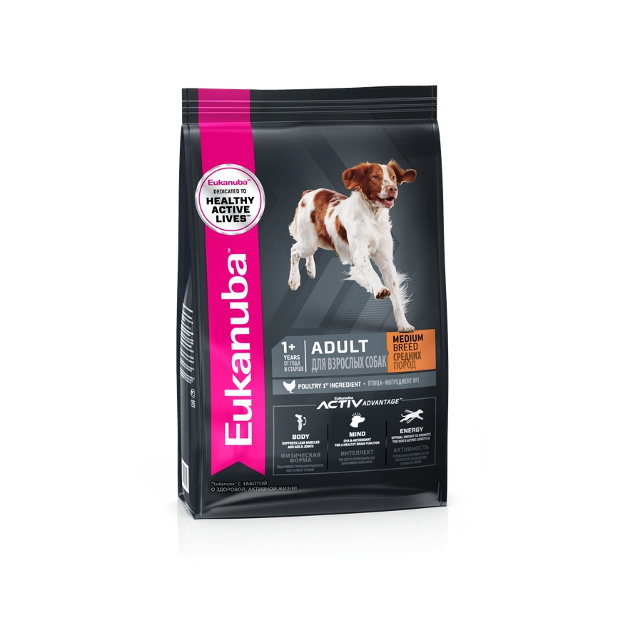 Сухой корм Eukanuba Adult Medium Breed для взрослых собак средних пород, с птицей, 3 кг фото 1