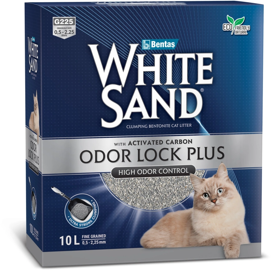 Наполнитель White Sand для кошачьего туалета, комкующийся "С усиленной блокировкой запахов" с активированным углем, без запаха, 10 л фото 1