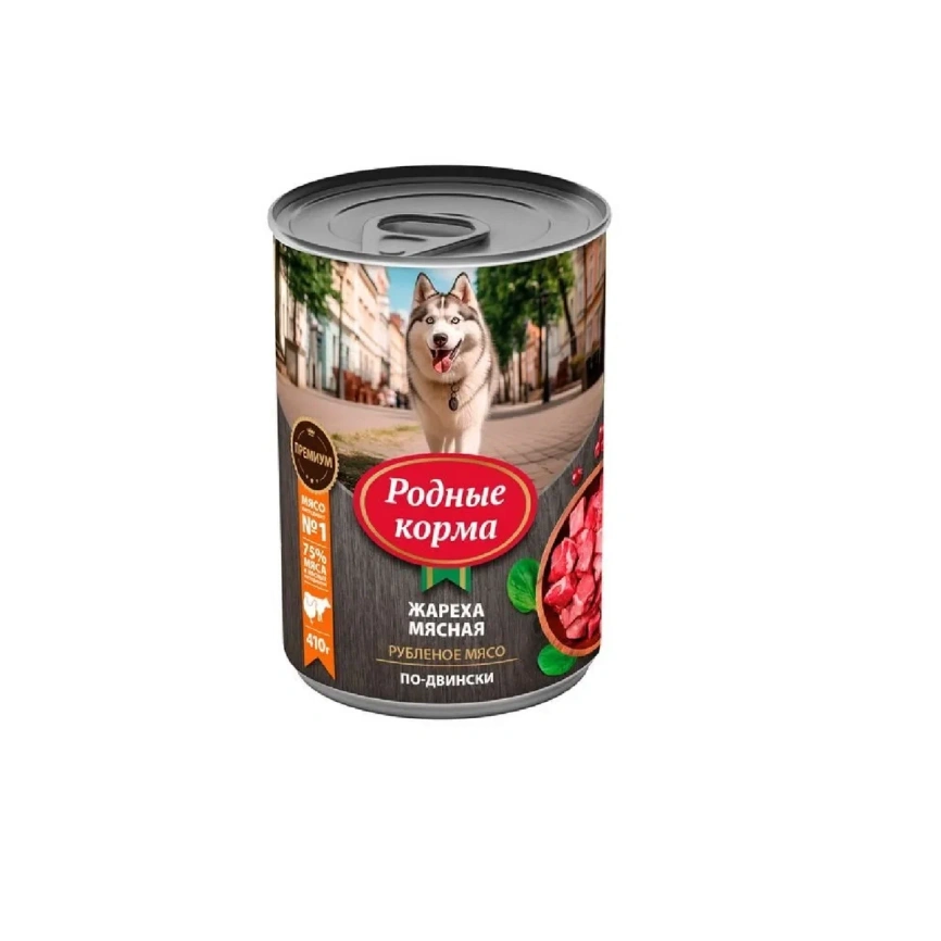 Влажный корм Родные корма для собак, жареха мясная по-двински, 410 г фото 1