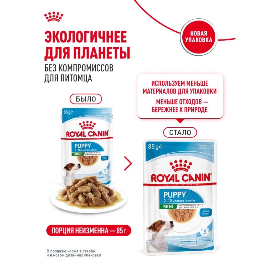 Влажный корм Royal Canin Mini Puppy в соусе для щенков мелких пород до 10 месяцев, пауч, 85 г фото 23