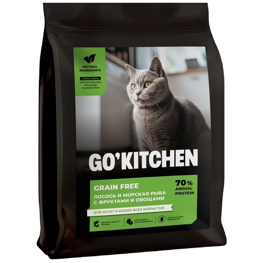 Сухой корм Go'Kitchen Salmon & Fish для котят и кошек всех возрастов, с лососем и морской, с лососем и рыбой, 7,26 кг фото 1