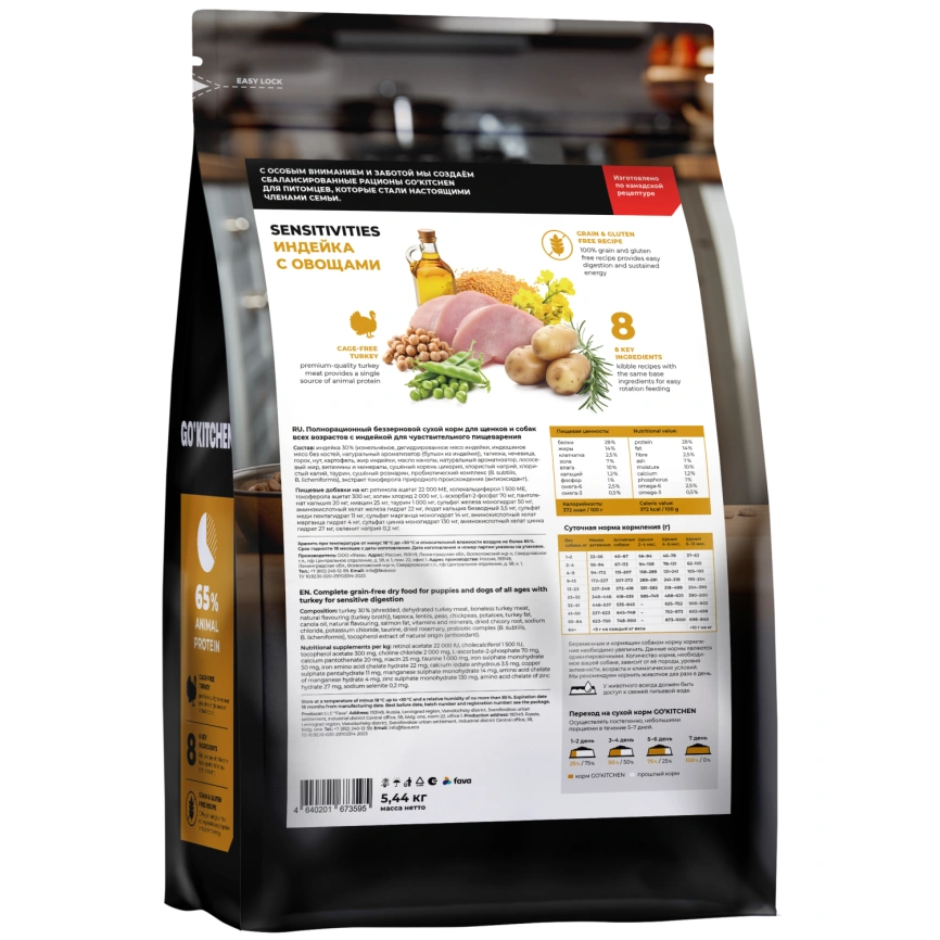 Сухой корм Go'Kitchen Turkey для щенков и собак всех возрастов для чувствительного пищеварения, с индейкой, 5,44 кг фото 2