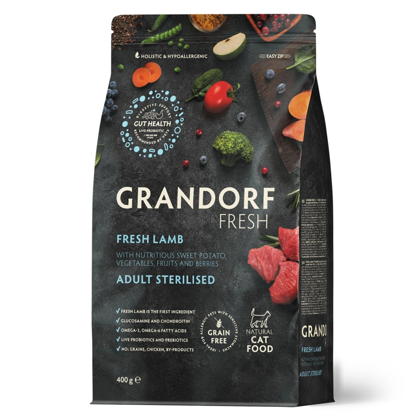 Сухой корм Grandorf Fresh Cat Lamb & Sweet Potato для стерилизованных кошек чувствительное пищеварение или склонность к аллергии ягненок, с бататом, 400 г фото 1