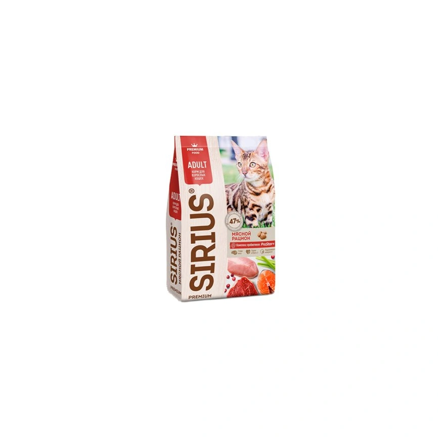 Сухой корм SIRIUS Meat Mix для взрослых кошек, мясной рацион, 1,5 кг фото 1