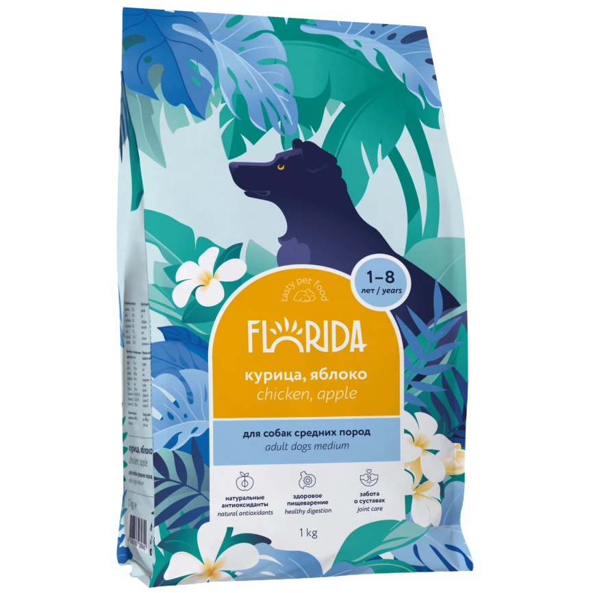 Сухой корм FLORIDA Medium Adult Chicken & Apple для взрослых собак средних пород, с курицей и яблоком, 1 кг фото 1