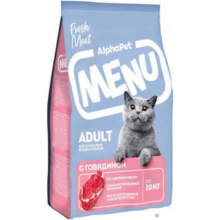 Сухой корм ALPHAPET MENU Beef для взрослых кошек и котов, с говядиной, 10 кг фото 1