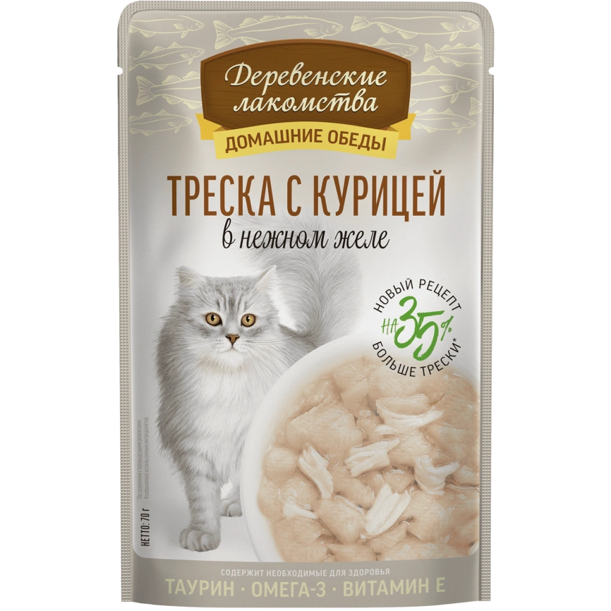 Влажный корм Деревенские Лакомства для кошек, с треской и курицей, 70 г фото 1