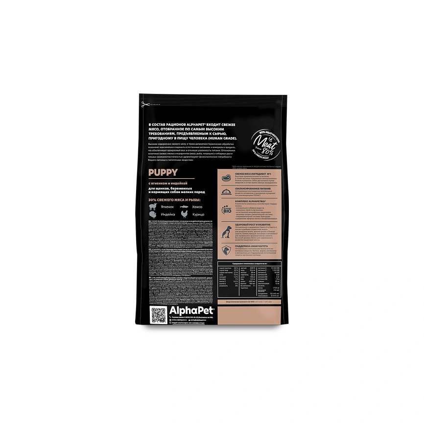 Сухой корм ALPHAPET Superpremium Lamb & Turkey для щенков, беременных и кормящих собак мелких пород, с ягненком и индейкой, 1,5 кг фото 4