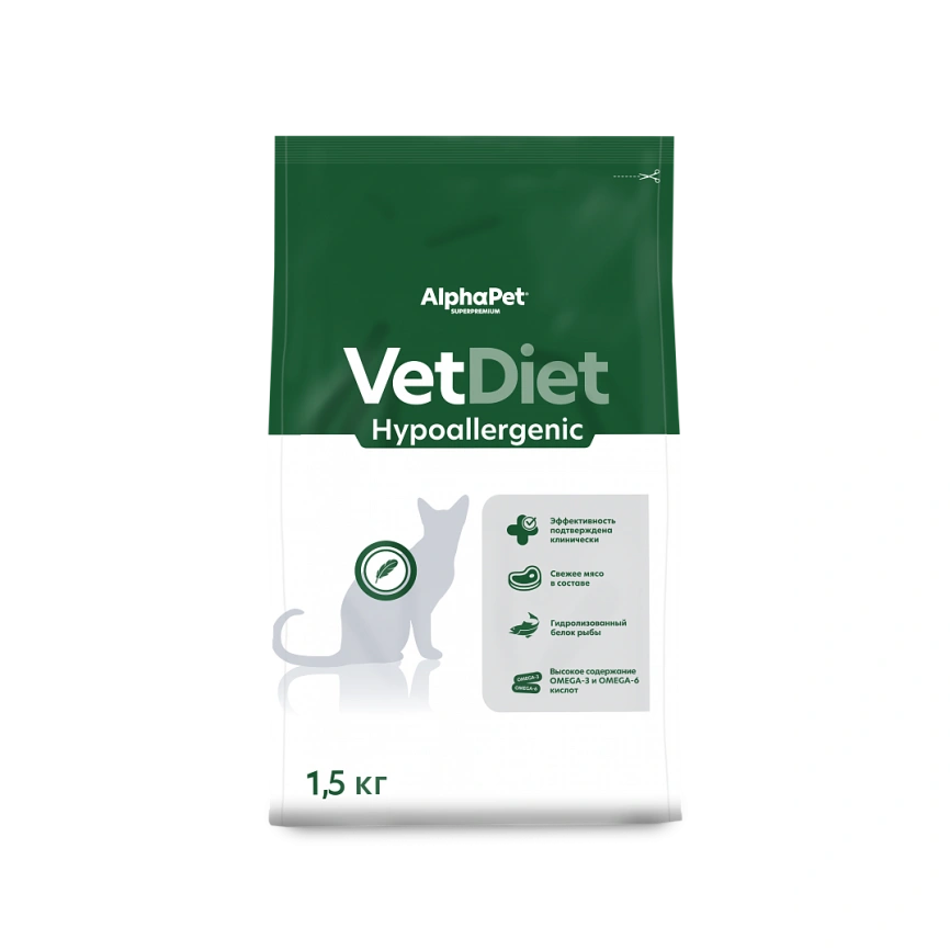 Сухой корм ALPHAPET Veterinary Diet Hypoallergenic Adult Cat, 1,5 кг фото 1