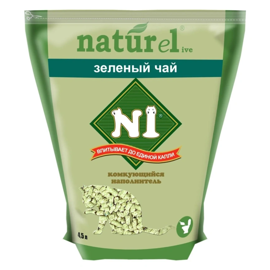 Наполнитель №1 Naturel для кошачьих туалетов, Зеленый чай комкующийся, 4,5 л фото 1
