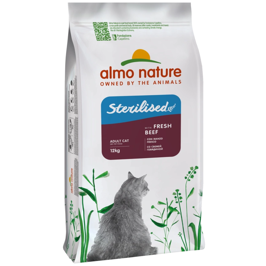 Сухой корм Almo Nature Sterilised Beef & Rice, для стерилизованных кошек со cвежей говядиной и коричневым рисом, 12 кг фото 1