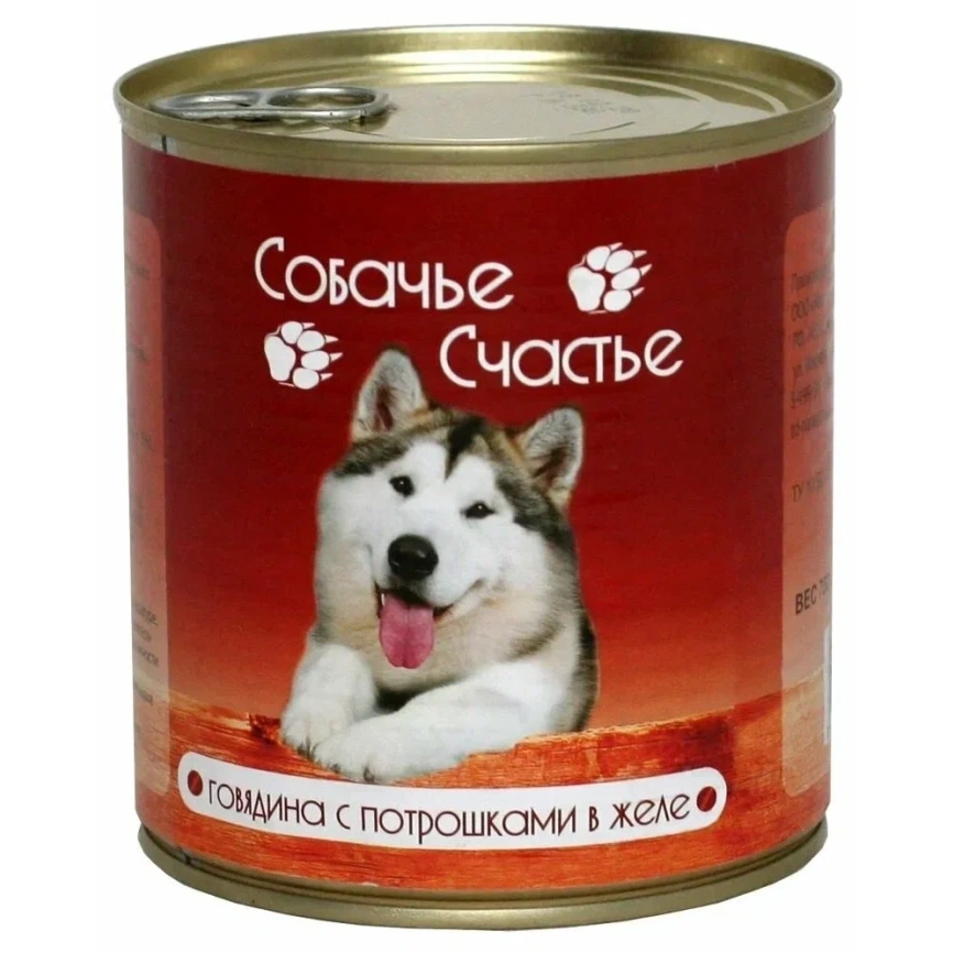 Влажный корм Собачье Счастье Beef & Giblets для собак, говядина с потрошками в желе, 750 г фото 1