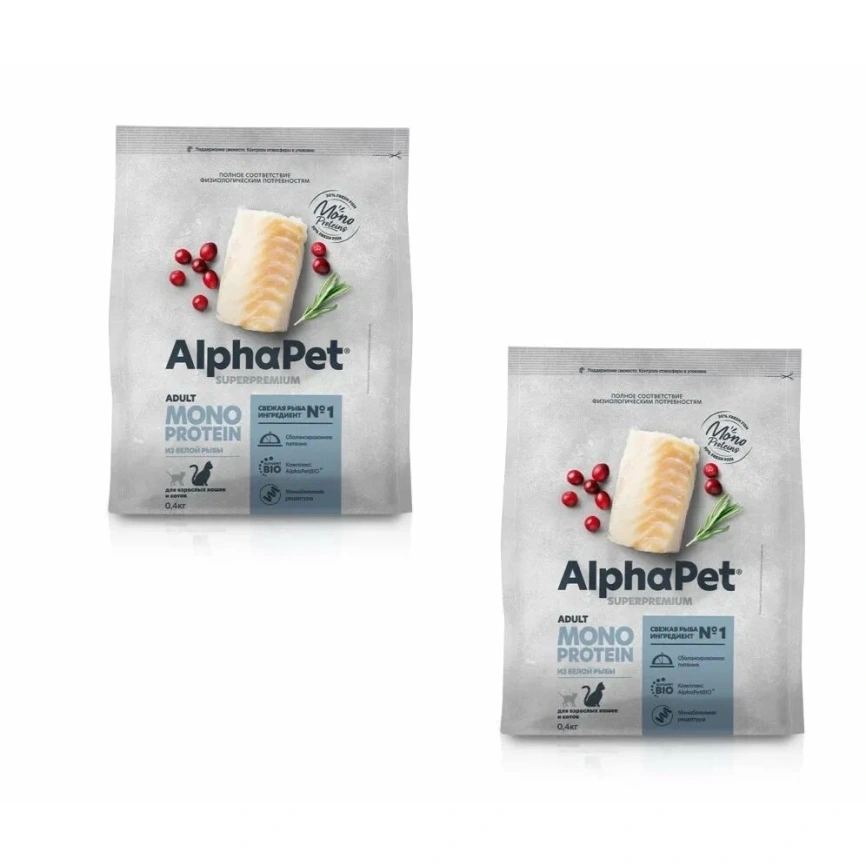 Сухой корм ALPHAPET Superpremium Monoprotein White Fish для взрослых кошек, с белой рыбой, 400 г фото 1