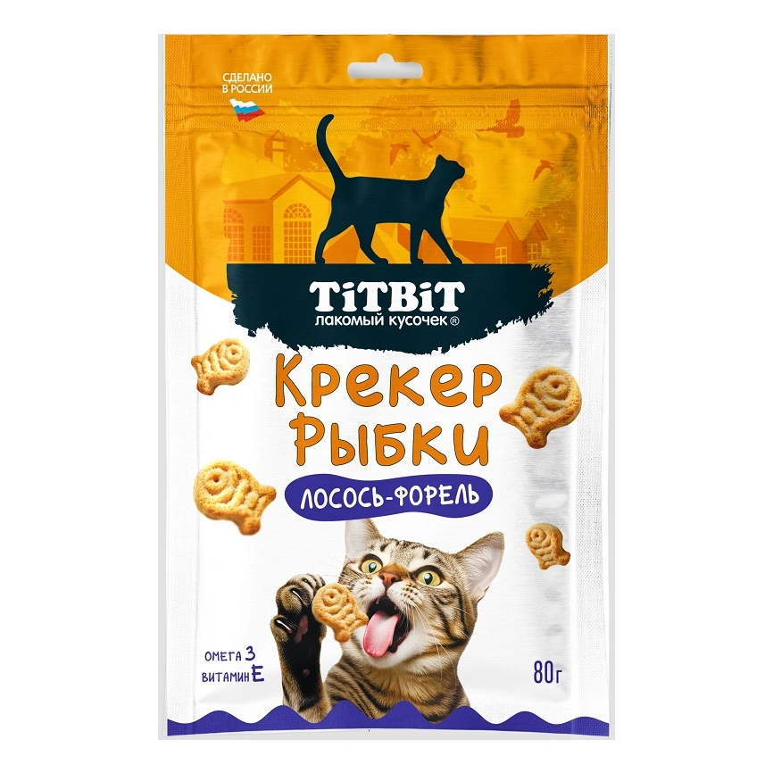 Лакомство Titbit крекер для кошек, рыбки со вкусом лосося и форели, 80 г фото 1
