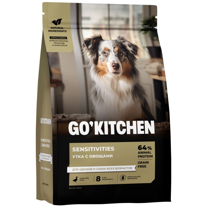 Сухой корм Go'Kitchen Duck для щенков и собак всех возрастов для чувствительного пищеварения, с уткой, 1,59 кг фото 3