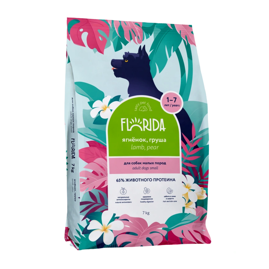 Сухой корм FLORIDA Mini Adult Lamb & Pear для взрослых собак малых пород, с ягненком и грушей, 7 кг фото 1