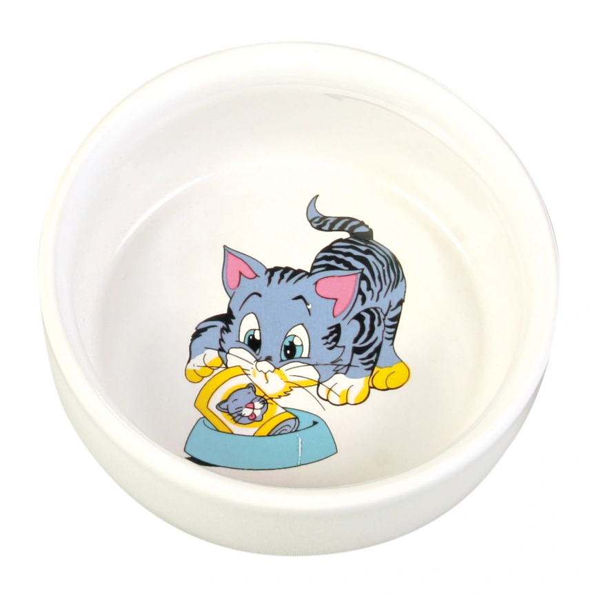 Миска Trixie для кошки, Голубой Котёнок керамическая, 11 см, 0,3 л фото 1