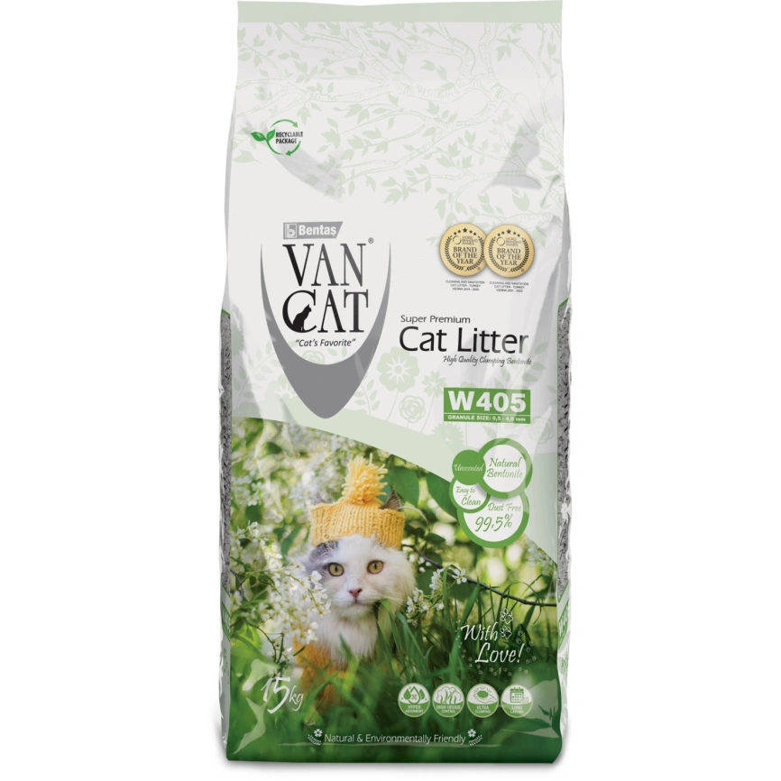 Наполнитель Van Cat для кошачьего туалета, комкующийся без пыли с ароматом Стандарт, без пыли, 18 л фото 1