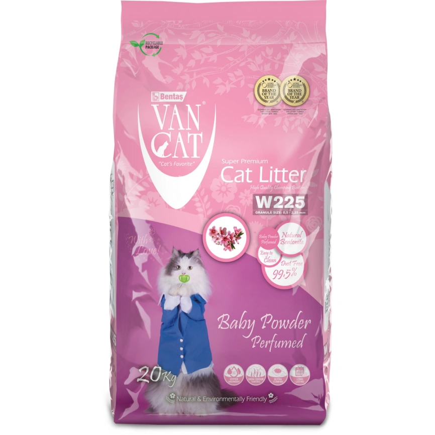 Наполнитель Van Cat для кошачьего туалета, комкующийся без пыли с ароматом детской присыпки, 24 л фото 1