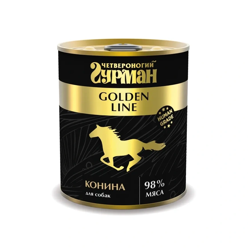 Влажный корм Четвероногий Гурман Golden line Horse Meat для собак, конина в желе, 340 г фото 1
