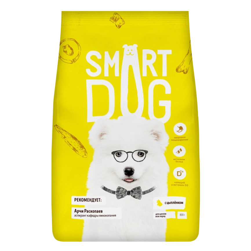 Сухой корм Smart Dog Chicken & Vegetables для щенков всех пород, с цыпленком и овощами, 800 г фото 1