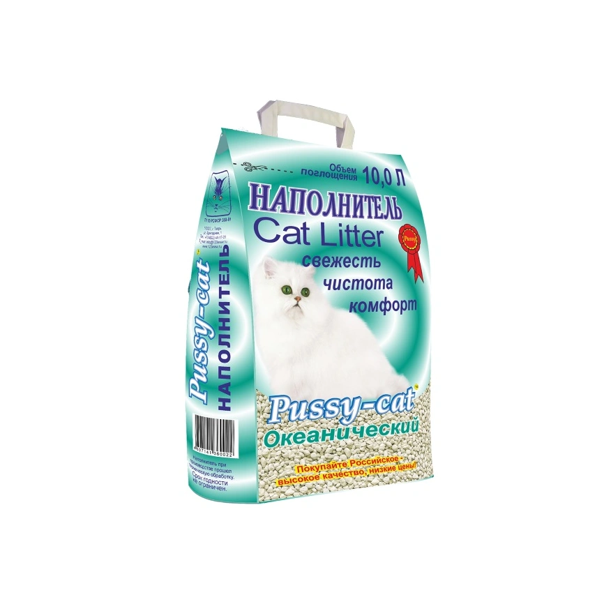 Наполнитель Pussy-Cat океанический впитывающий для кошачьих туалетов, 10 л фото 1
