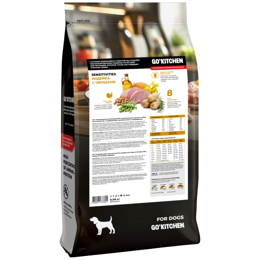 Сухой корм Go'Kitchen Turkey для щенков и собак всех возрастов для чувствительного пищеварения, с индейкой, 9,98 кг фото 2