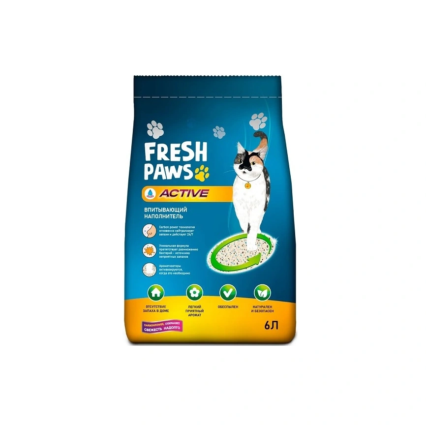 Наполнитель Fresh Paws Active для кошачьих туалетов, впитывающий с активированным углем, 6 л фото 1