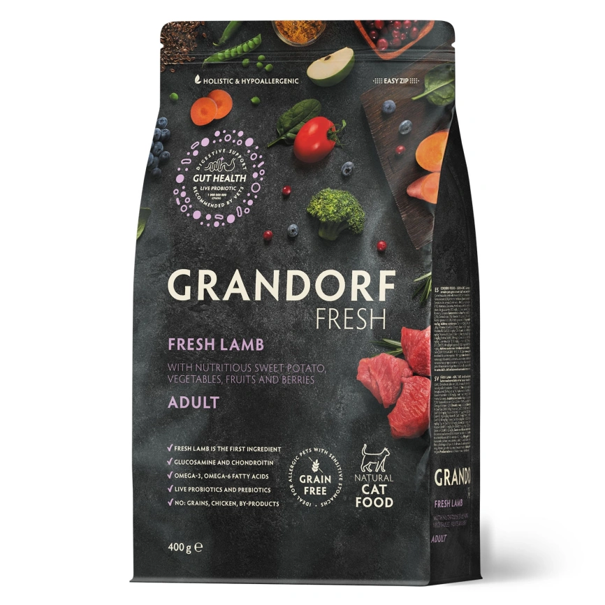 Сухой корм Grandorf Fresh Cat Lamb & Sweet Potato для взрослых кошек чувствительное пищеварение или склонность к аллергии ягненок, с бататом, 400 г фото 1