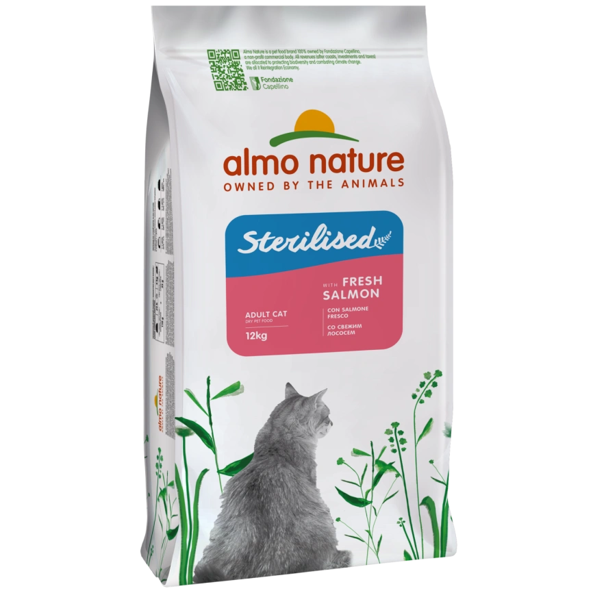 Сухой корм Almo Nature Sterilised Salmon & Rice, для стерилизованных кошек со свежим лососем и коричневым рисом, 12 кг фото 1