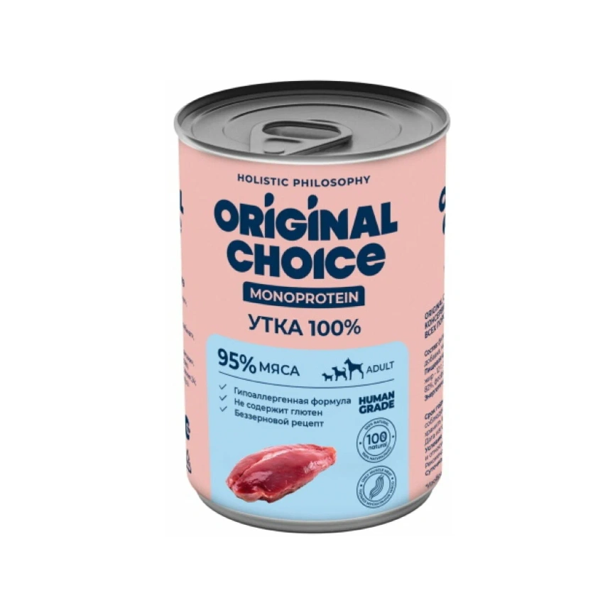 Влажный корм ORIGINAL CHOICE Monoprotein Adult Duck для собак всех пород, с уткой, 340 г фото 1