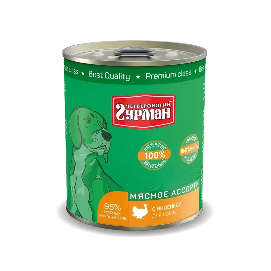 Влажный корм Четвероногий Гурман Turkey & Meat Assortment для собак, с индейкой и мясным ассорти, 340 г фото 1