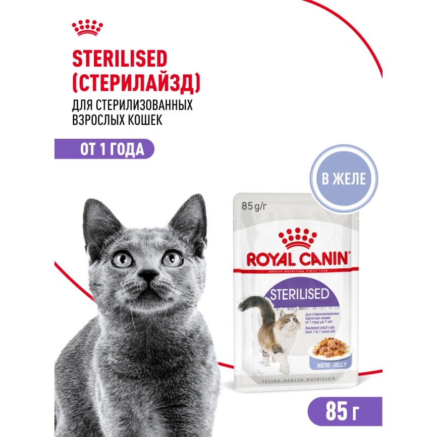 Влажный корм Royal Canin Sterilised в желе для стерилизованных кошек старше 1 года, пауч, 85 г фото 21