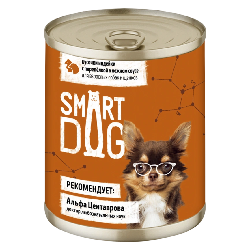 Влажный корм Smart Dog Turkey & Quail для взрослых собак и щенков, кусочки индейки, с перепелкой в нежном соусе, 240 г фото 1