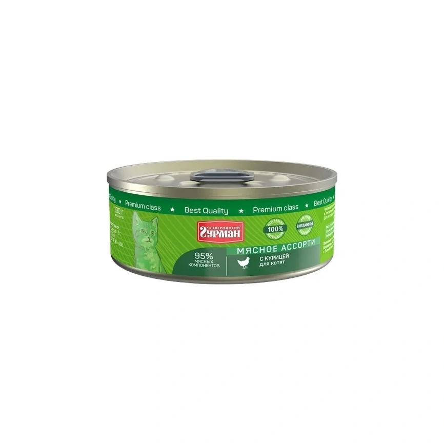 Влажный корм Четвероногий Гурман Chicken & Meat Assortment для котят, с курицей и мясным ассорти, 100 г фото 1