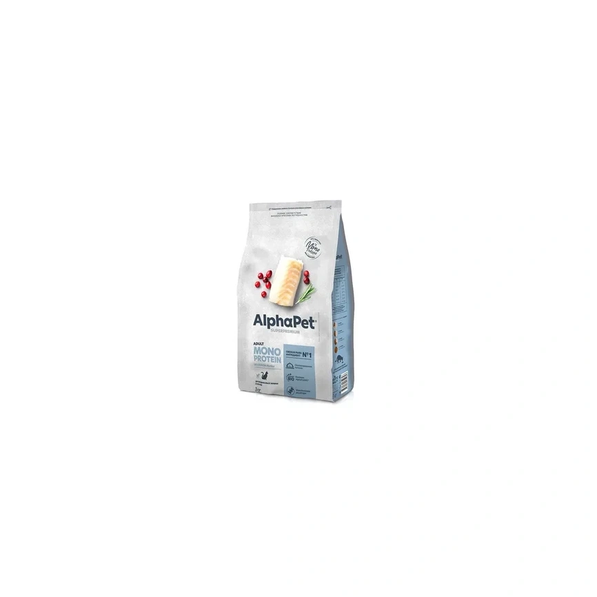 Сухой корм ALPHAPET Superpremium Monoprotein White Fish для взрослых кошек, с белой рыбой, 3 кг фото 1