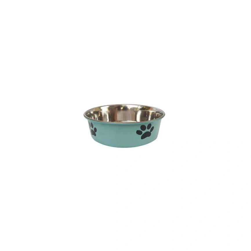 Миска Homepet Heavy для домашних животных, Лапки, металлическая утяжеленная зеленая, 1,8 л фото 1