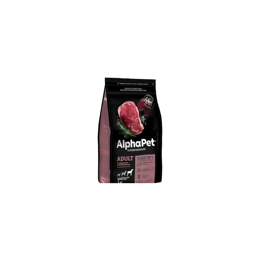 Сухой корм ALPHAPET Superpremium Beef & Giblets для взрослых собак крупных пород, с говядиной и потрошками, 3 кг фото 1