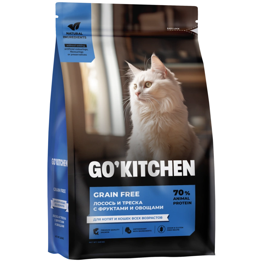 Сухой корм Go'Kitchen Salmon & Cod для котят и кошек всех возрастов, с лососем и треской, 3,63 кг фото 4