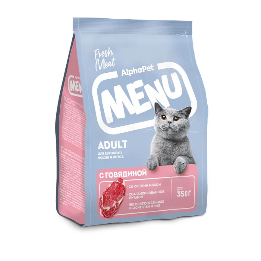Сухой корм ALPHAPET MENU Beef для взрослых кошек и котов, с говядиной, 350 г фото 3