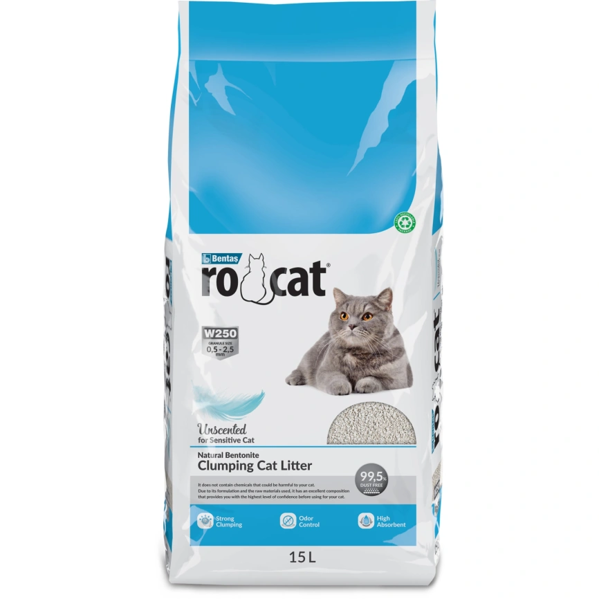 Наполнитель Ro Cat для кошачьего туалета, комкующийся без пыли натуральный, 15 л фото 1