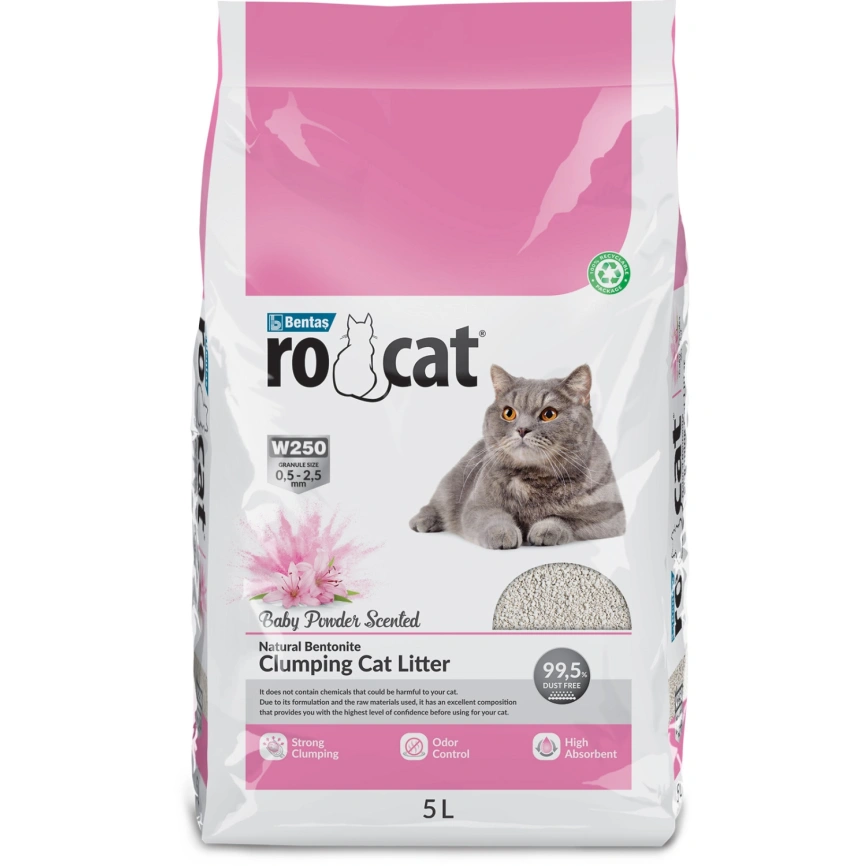 Наполнитель Ro Cat для кошачьего туалета, комкующийся без пыли с ароматом детской присыпки, 5 л фото 1
