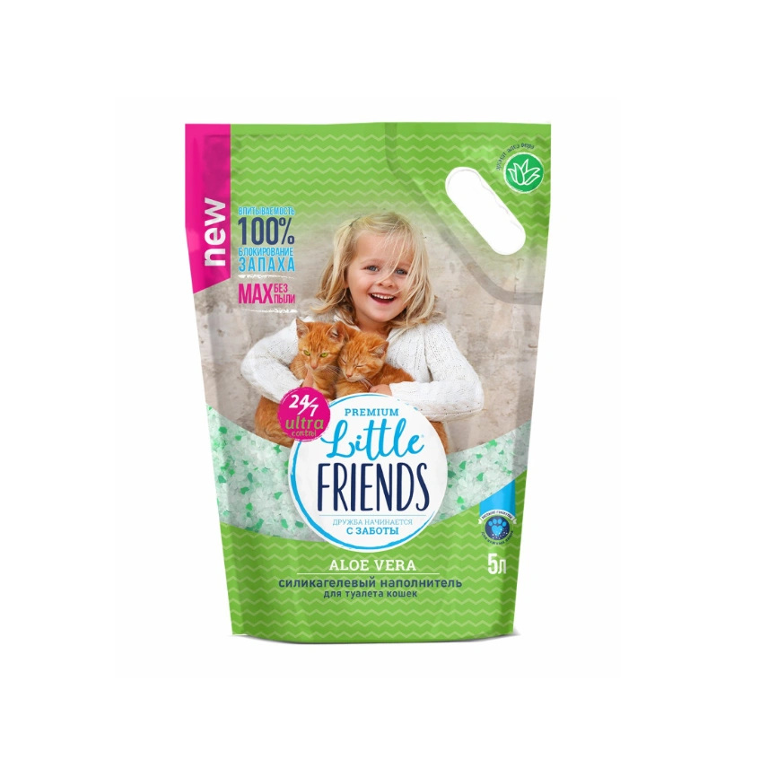 Наполнитель Little Friends Aloe Vera силикагелевый для кошачьих туалетов, 5 л фото 1