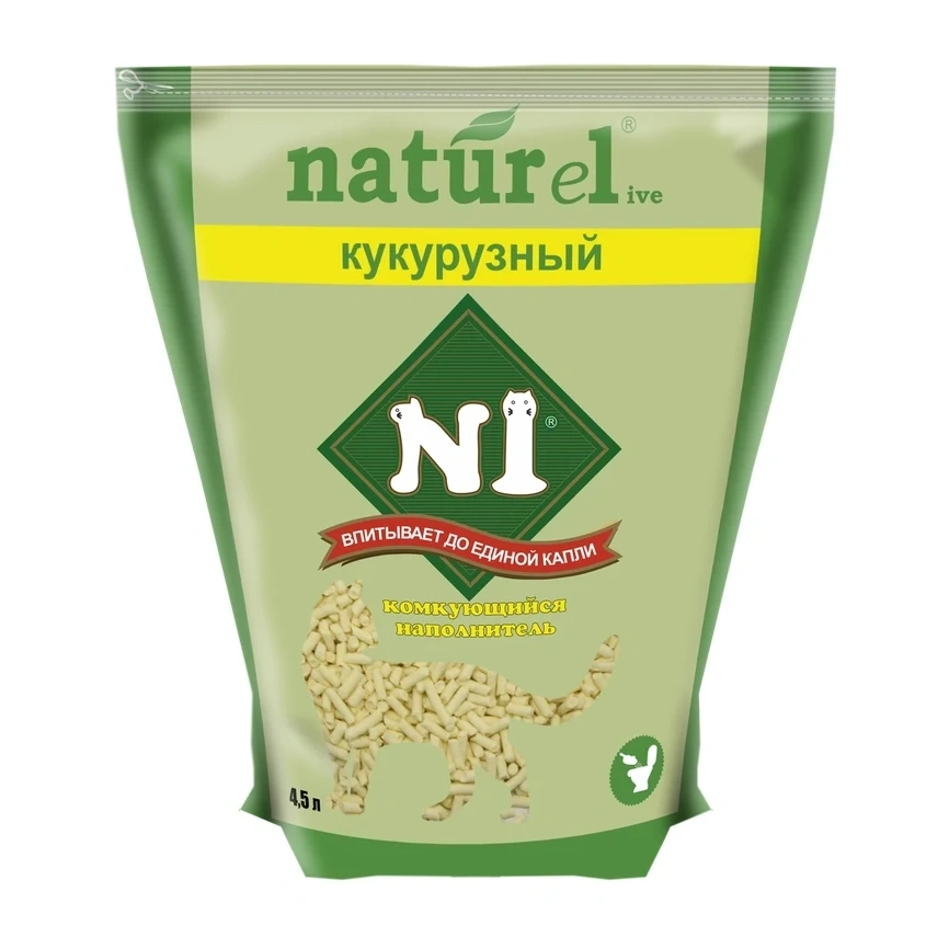 Наполнитель №1 Naturel для кошачьих туалетов, кукурузный комкующийся, 4,5 л фото 1