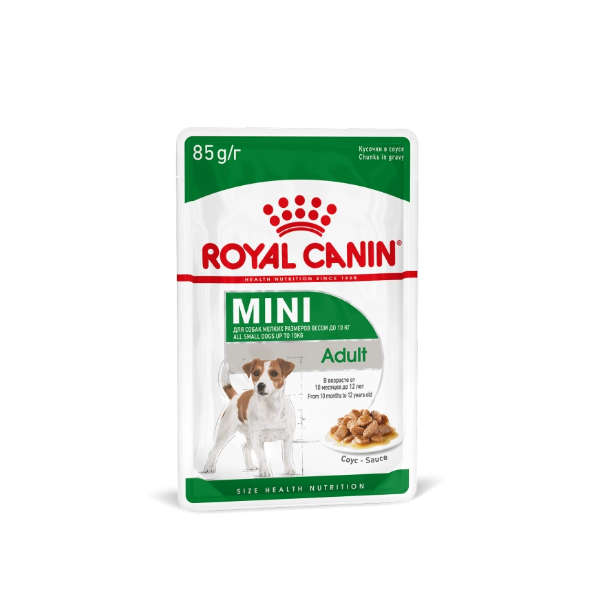 Влажный корм Royal Canin Mini Adult в соусе для взрослых собак мелких пород старше 10 месяцев, пауч, 85 г фото 19